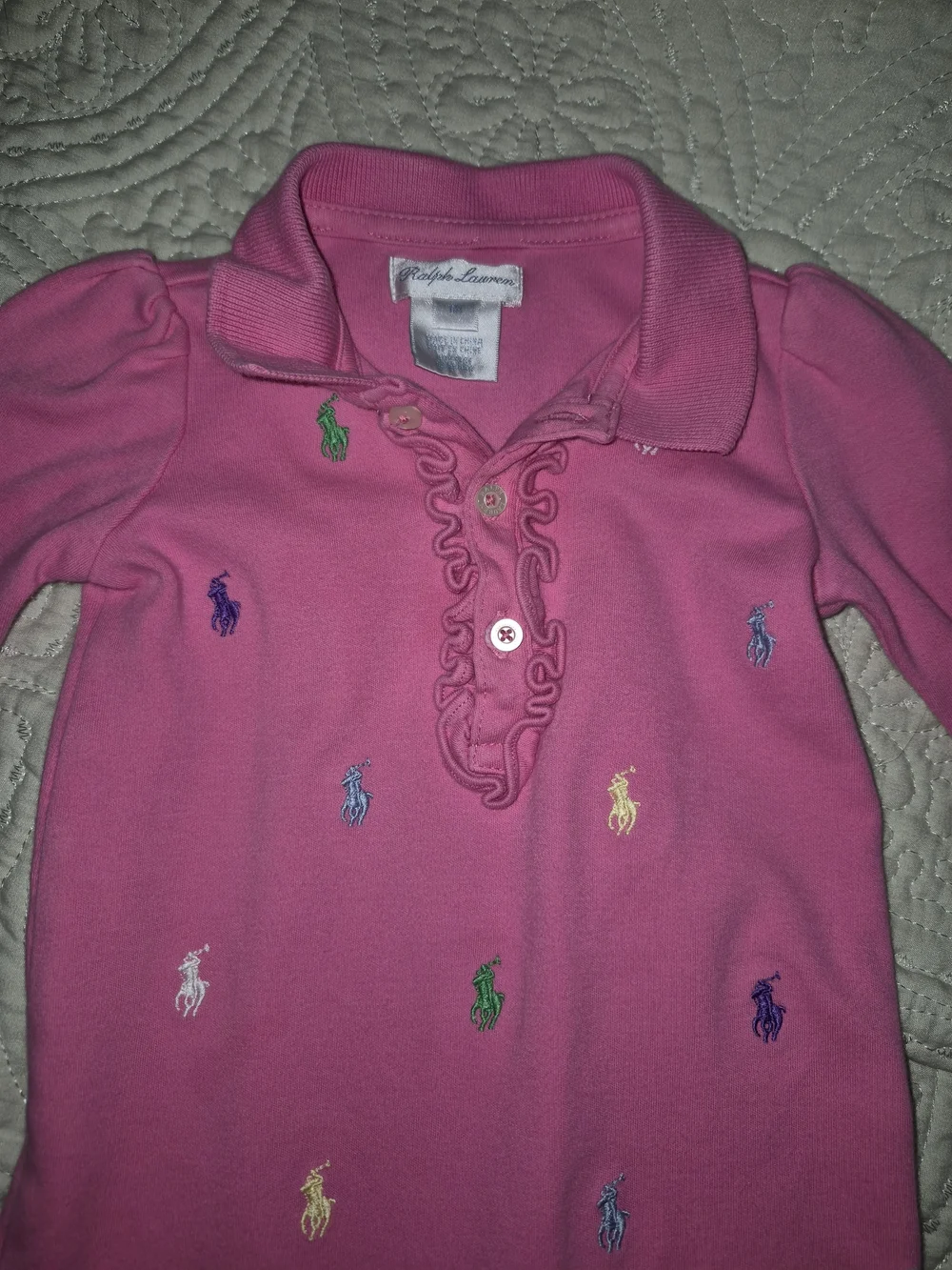 Ralph Lauren Pink Embroidered Polo Baby One-Piece